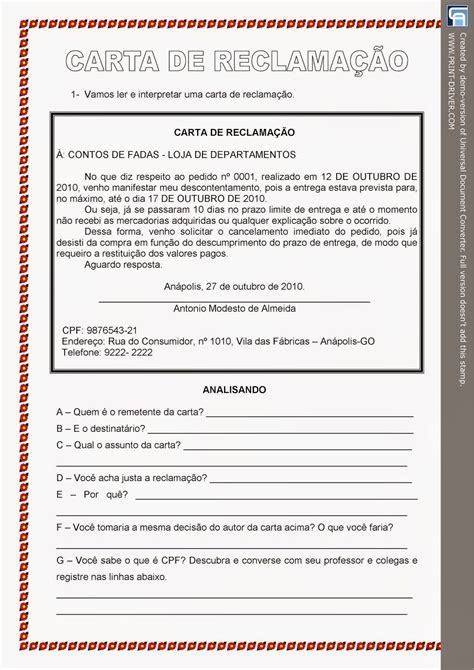 Carta De Reclamação Modelos