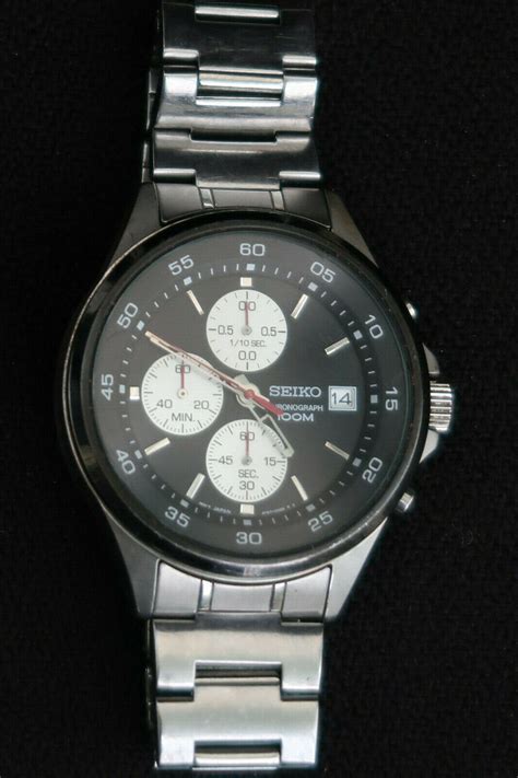 Seiko 4t57 00e0 Watch Mens Chronograph Black And White Dial Stainless