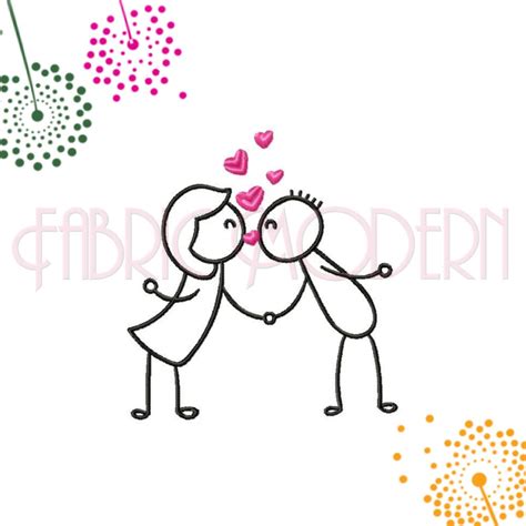 Stick Figures Couple Kissing Embroidery Design Girl And Boy Etsy