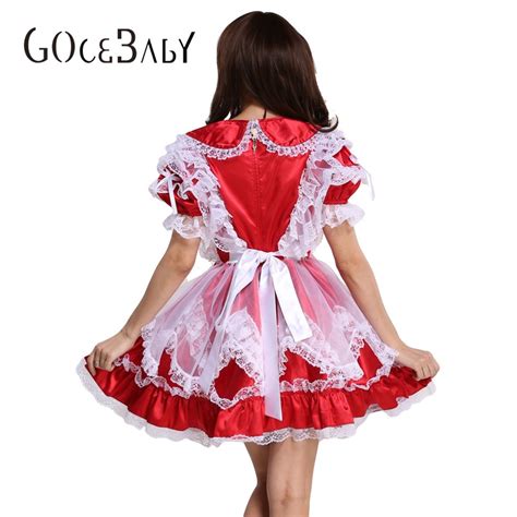 Sissy Girl Red Satin Lockable Dress Forced Fem Crossdressing Cosplay