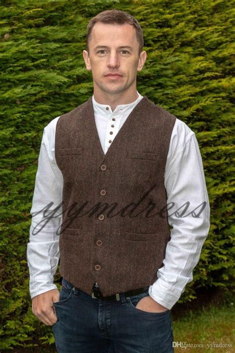 Dark Brown Wool Herringbone Tweed Vests Custom Made Mens Suit Vest Slim