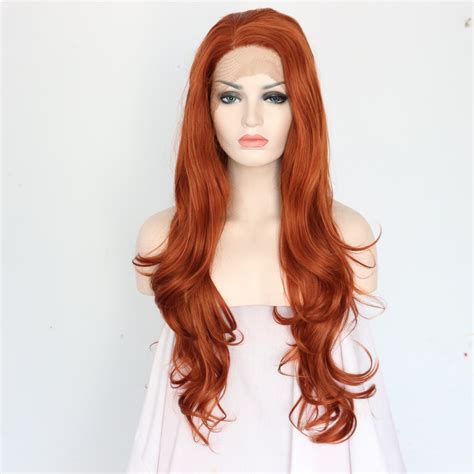 Long Nature Wavy Auburn Glueless Synthetic Lace Front Wigs