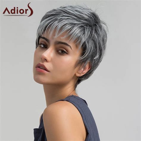 [24 off] adiors short side bang layered shaggy straight pixie synthetic wig rosegal