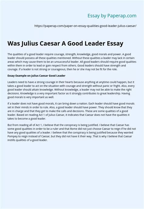 Was Julius Caesar A Good Leader Essay Free Essay Example