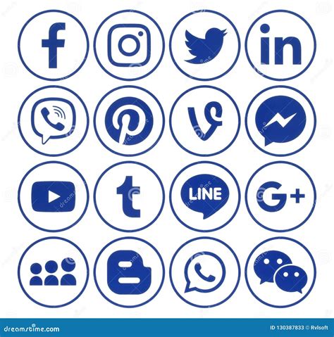 Collection Of Popular Circle Blue Social Media Icons Editorial Stock