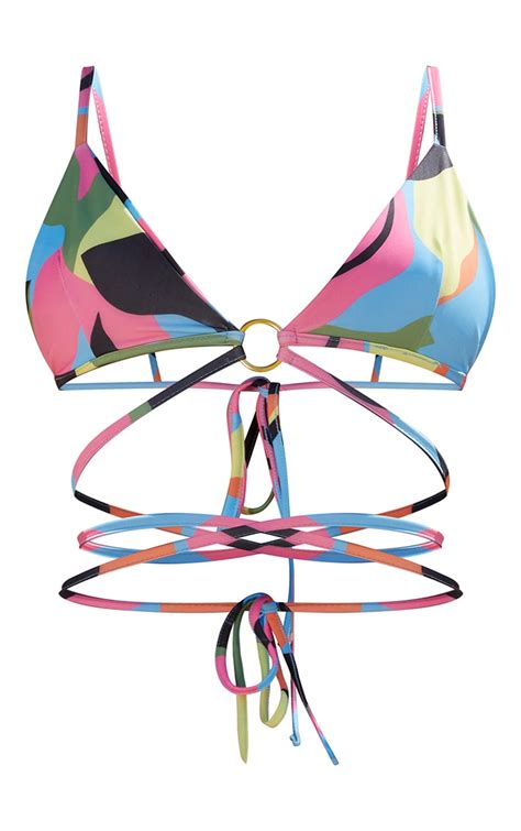 Multi Abstract Art Ring Triangle Itsy Bitsy Bikini Top Prettylittlething Ksa