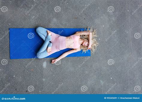 Young Slim Blond Woman Making Yoga Exercises Stock Image Image Of Happy Slim 95545691