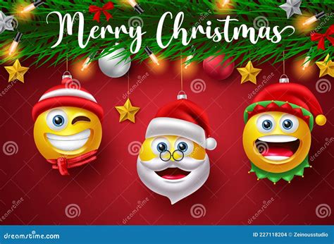 Christmas Emoji Character Vector Design Merry Christmas Text With