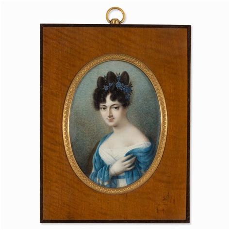 An Antique Portrait Of A Woman In Blue Dress