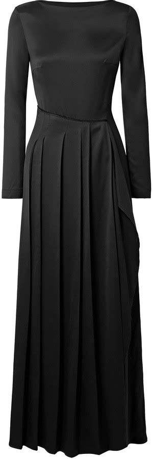 Cédric Charlier Pleated Satin Twill Maxi Dress Shopstyle