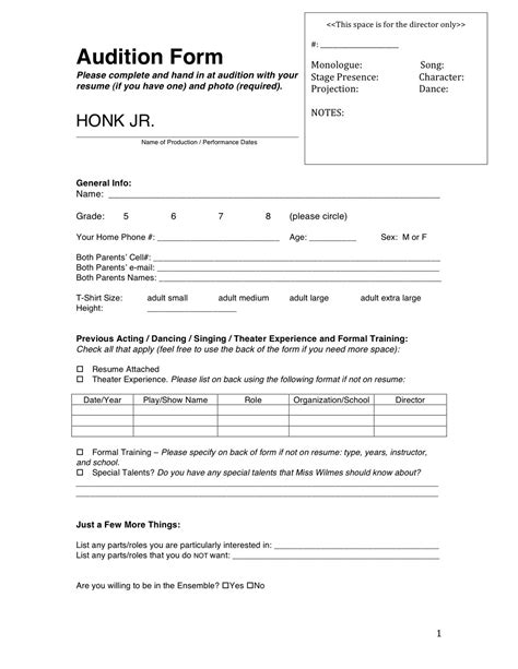 Wyoming Middle School Theater Spring Musical Audition Form