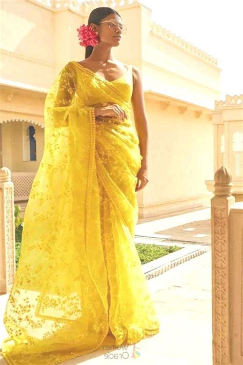 Bright Yellow Saree In 2020 Party Wear Sarees Indian Wedding Outfit