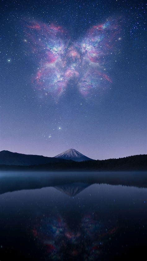 Mount Fuji Lake Night Stars Iphone Wallpaper Iphone Wallpapers