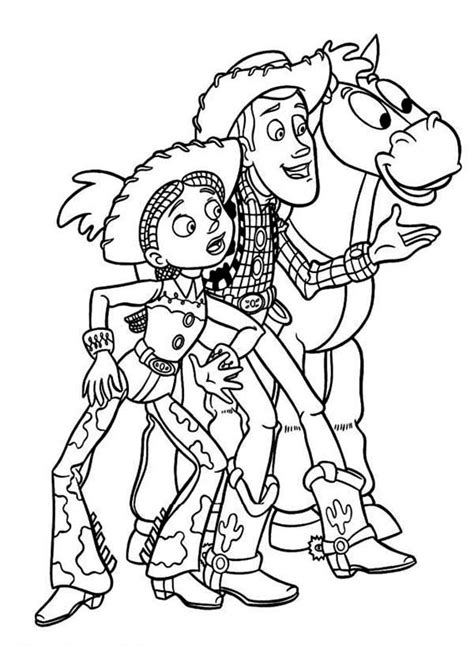 Jessie toy story coloring pages. Jessie, Woddy And Bullseye In Toy Story Coloring Page - Download & Print Online Coloring Pages ...
