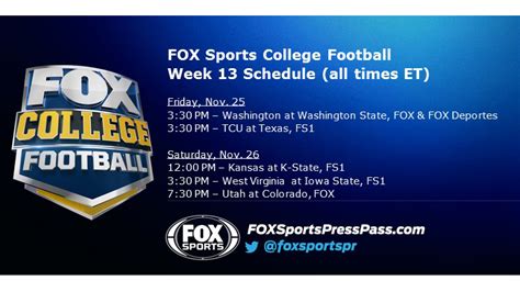 Fox College Football Week 13 Schedule Fox Sports Press Pass
