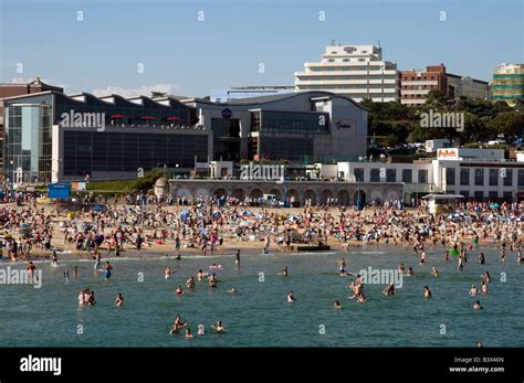Crowded Bournemouth Beach Uk Stock Photo Alamy
