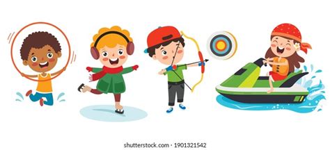 Happy Kids Making Various Sports Stock Vector Royalty Free 1901321476