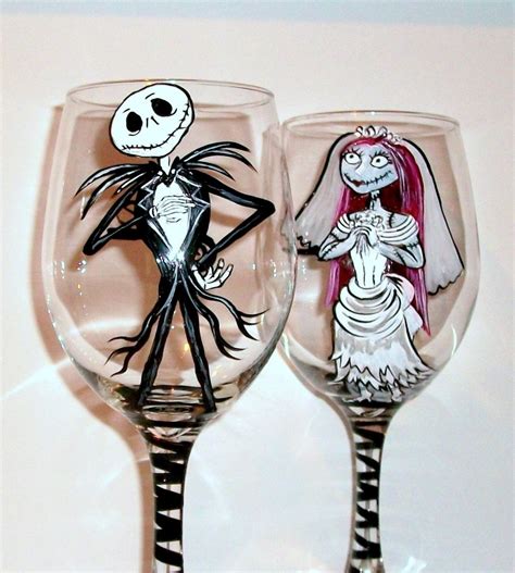 Sally And Jack Handpainted Wine Glasses Nightmare Before Christmas