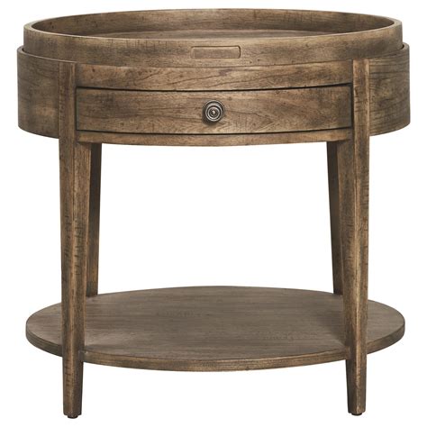 Bassett Woodridge Transitional Round End Table With Removable Tray And