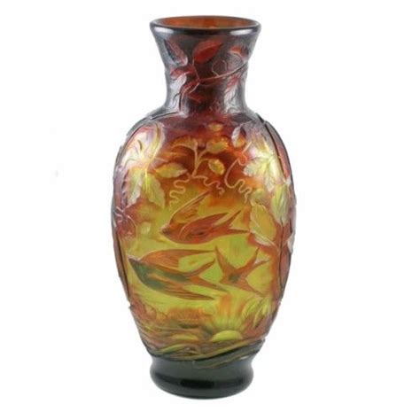 C 1890 Important Stevens And Williams Cameo And Intaglio Carved Vase With Birds And The Sun On