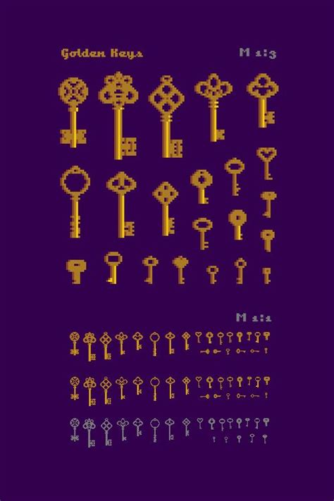 Golden Keys Set Pixel Art Style Pixel Art Tutorial Pixel Design