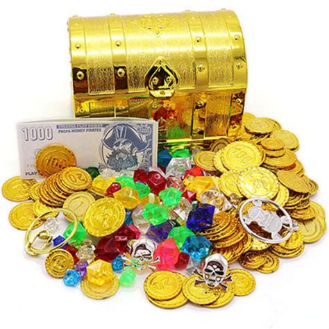 Plastic Gold Treasure Coins Captain Pirate Party Pirate Treasure Chest