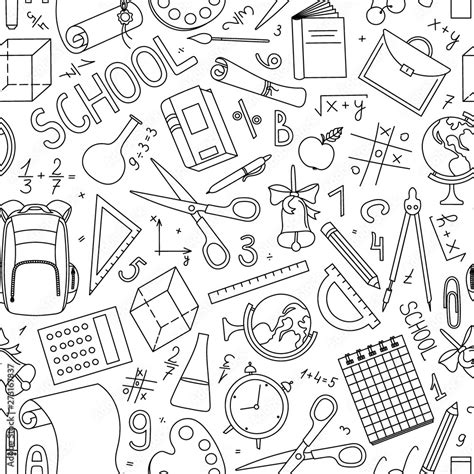 Back To School Seamless Pattern In Doodle Style Hand Drawn Vector