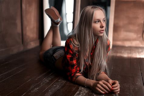 wooden surface blonde legs up stepan gladkov girl looking away wallpaper 185207