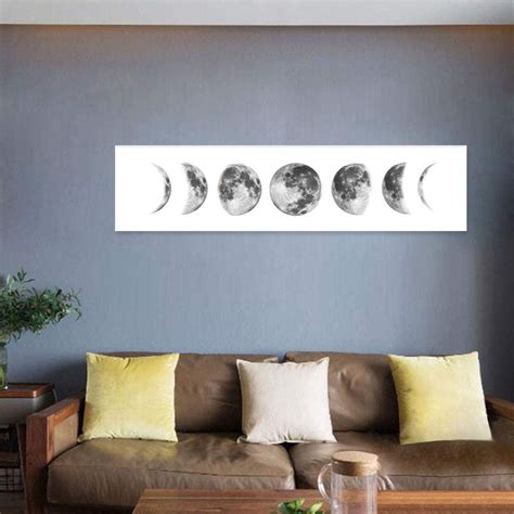 Zunniu Moon Phase Wall Art Painting Black And White Moon Canvas Print