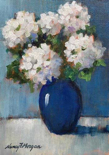 Daily Paintworks Hydrangeas In Blue Vase Original Fine Art For