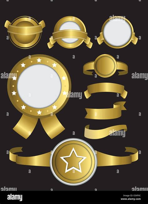 Gold Icons Of Ribbons And Badges Stock Vector Image And Art Alamy