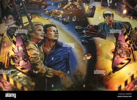 Close Up Of The Art Work On The Twister Movie Pinball Machine On