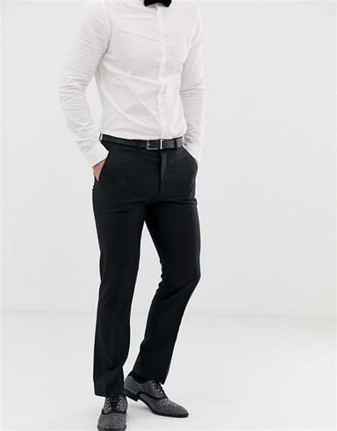 Asos Design Slim Tuxedo Suit Pants In Black 100 Wool Asos