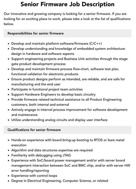 Senior Firmware Job Description Velvet Jobs