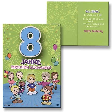 Gratis kinder geburtstagskarten zum ausdrucken. Archie Geburtstagskarte zum 8. Geburtstag Junge grün Glückwunschkarte Kinder | eBay