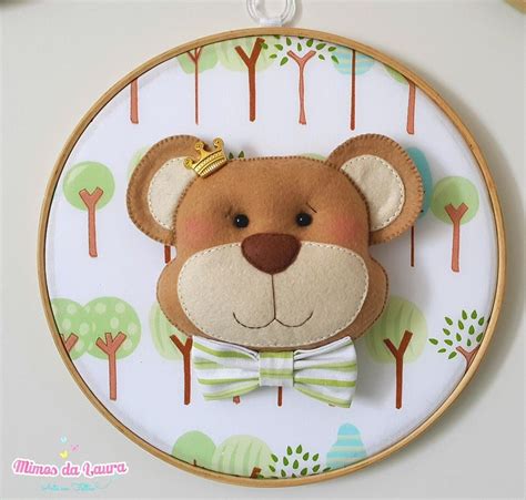 Quadro Pequeno Urso Embroidery Hoop Wall Art Machine Embroidery Gata