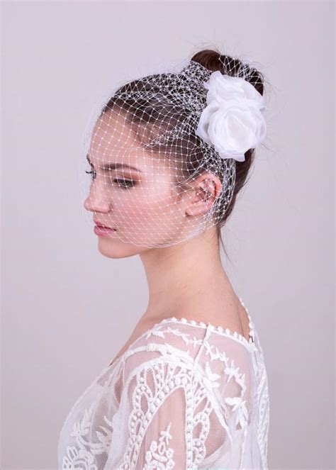 Bridal Veil With Silk Roses Wedding Headpiece Bridal Birdcage