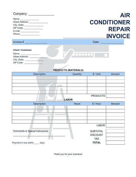 Free Air Conditioning Invoice Template Printable Templates