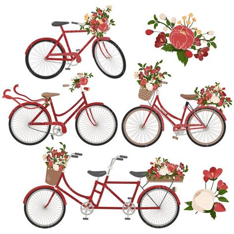 Emma Floral Bicycle Clipart And Vectors In Christmas Christmas Etsy