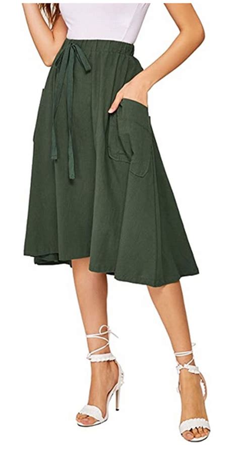 Sweatyrocks Womens Casual High Waist Pleated A Line Midi Skirt With
