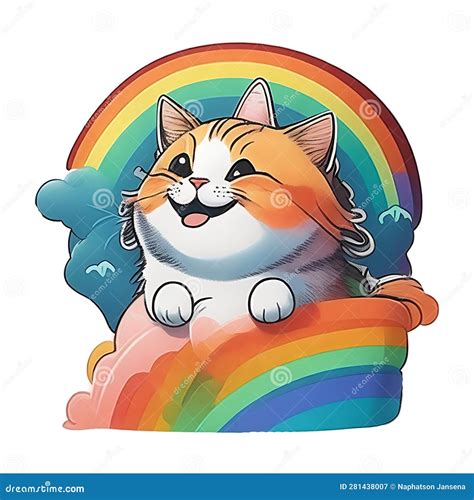 Cat Unicorn Hug The Rainbow On The Sky Stock Illustration