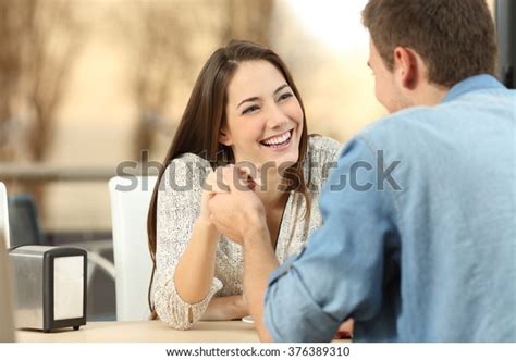 Happy Couple Dating Flirting Holding Hands Stock Photo 376389310