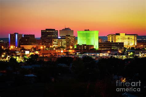 Albuquerque Skyline At Sunset Photo Photograph By Paul Velgos Fine