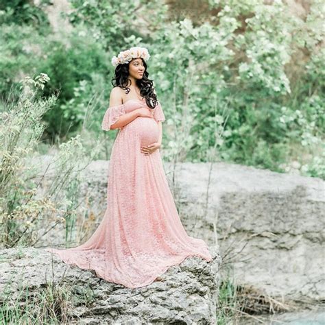 Sexy Pregnancy Dress Photography Lace Fancy Maternity Dresses Photo Shoot Off Shoulder Maxi