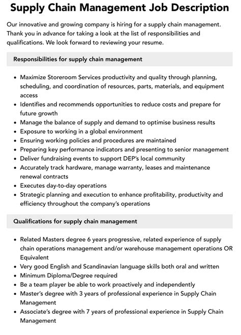 Supply Chain Management Job Description Velvet Jobs