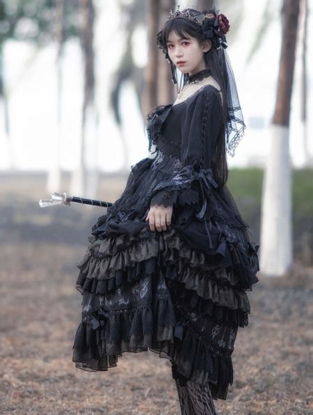 The Light Of Day And Night Gorgeous Hime Sleeve Black Gothic Lolita Op