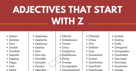 383 Adjectives That Start With Z Z Adjectives In English 7esl