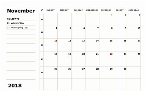 November 2018 Calendar Usa National Holidays Calendar Usa November