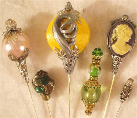 6 Antique Style Hat Pins With Vintage And Antique Pieces