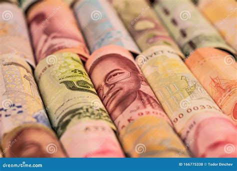 Different Banknotes From Various Countries On Rolls Stock Photo Image